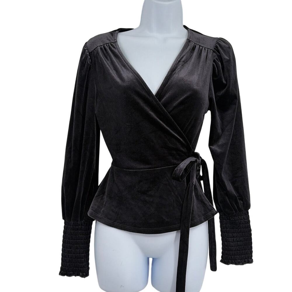 Mi Ami Y2K Velvet Wrap Top Sz S Smocked Coquette Soft Goth Peplum Date Romantic